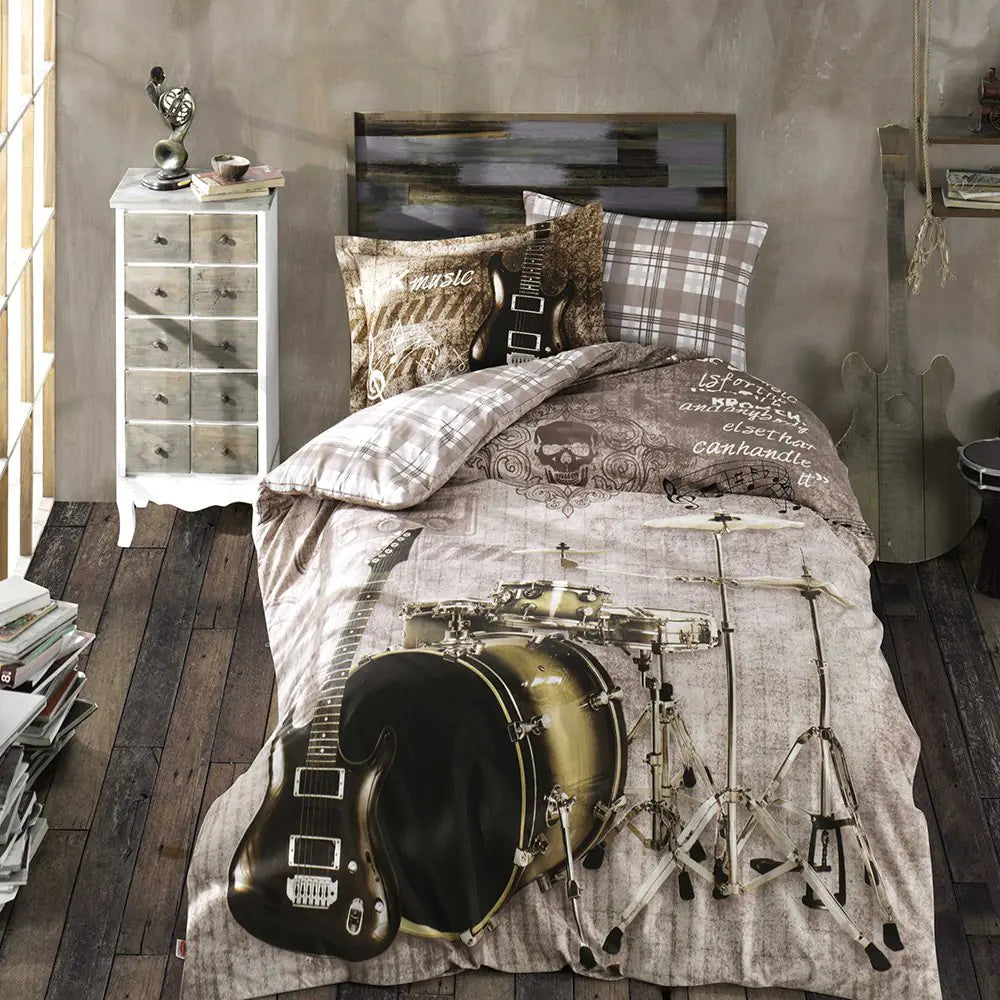Conjunto de Capa de Edredom Hobby Rock Music Coffee - Poplin Studio WEM Support (www.WEM.support)
