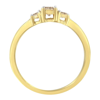 Bague Bande à 3 Pierres en Or Jaune 10K avec Diamants Princesse 1/4 carat (couleur L-M, clarté I1-I2) WEM Support (www.WEM.support)