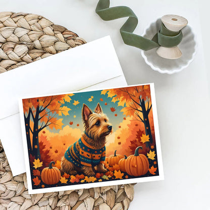 Australian Terrier Terrier Fall Greeting Cards Pack of 8 WEM Support (www.WEM.support)