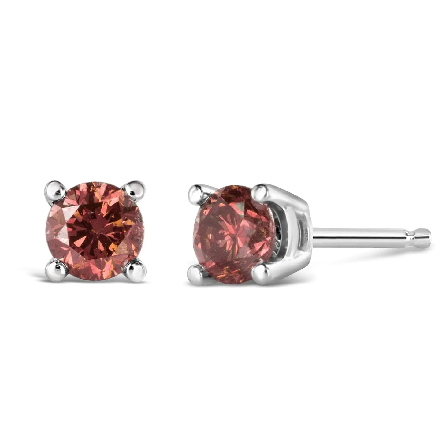 14K Gold 4-Prong Set Round Brilliant-Cut Pink Diamond Solitaire Stud Earrings (Treated Pink Color, VS2-SI1 Clarity) WEM Support (www.WEM.support)