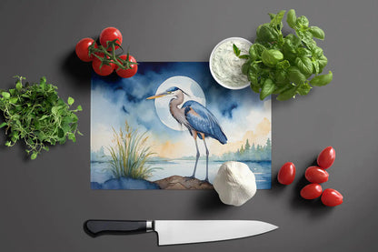 Blue Heron Under the Moonlight Glass Cutting Board WEM Support (www.WEM.support)
