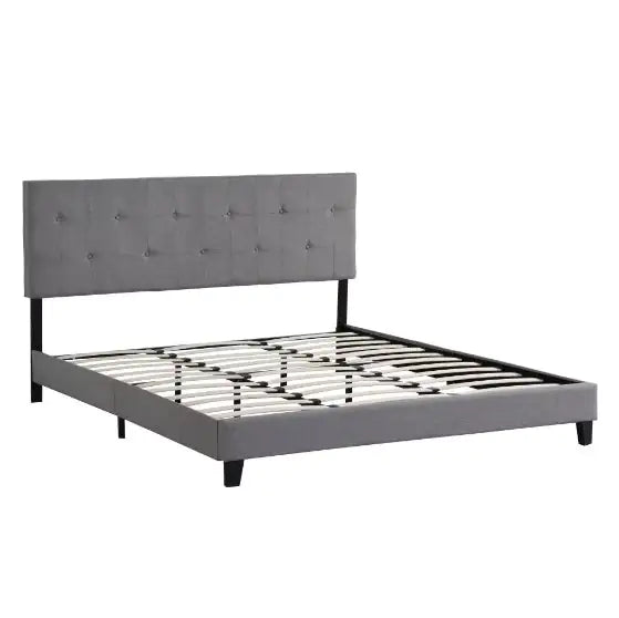 The Bed Frame With An Oversized Fabric Platform Is Easy To Assemble And Is Grey WEM Support (www.WEM.support)
