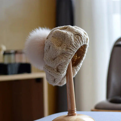 Children's Wool Hat with Fox Fur Ball for Autumn/Winter HejK.com Marketplace LLC