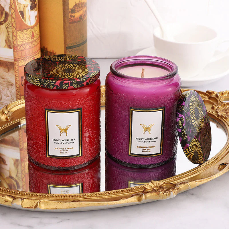 Embossed Glass Soy Aromatherapy Candles WEM Support (www.WEM.support)