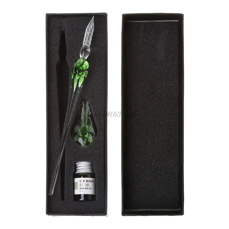 Elegant Crystal Floral Glass Dip Pen WEM Support (www.WEM.support)