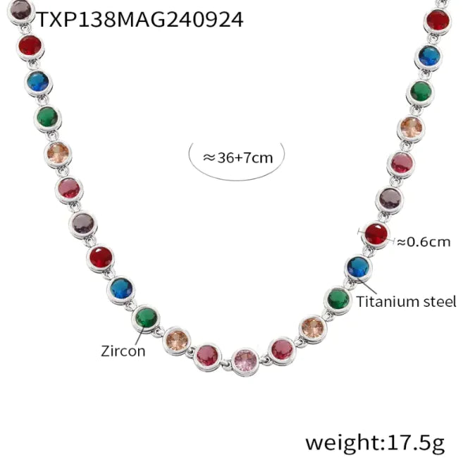 Titanium Steel Zircon Color Mix Bracelet & Necklace Set WEM Support (www.WEM.support)