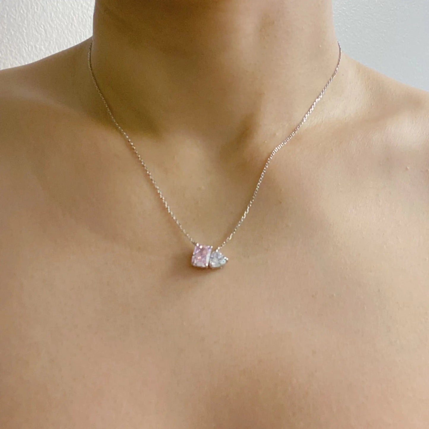 Double Stone Pendant Sterling Silver Necklace WEM Support (www.WEM.support)