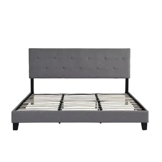 The Bed Frame With An Oversized Fabric Platform Is Easy To Assemble And Is Grey WEM Support (www.WEM.support)