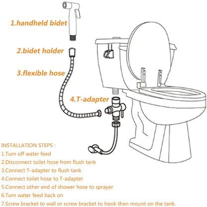 Toilet Shattaf Adapter Hose Bidet Spray Stainless Steel Handheld Shower Head US WEM Support (www.WEM.support)
