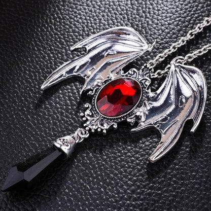 Red Crystal Vampire Bat Pendant WEM Support (www.WEM.support)