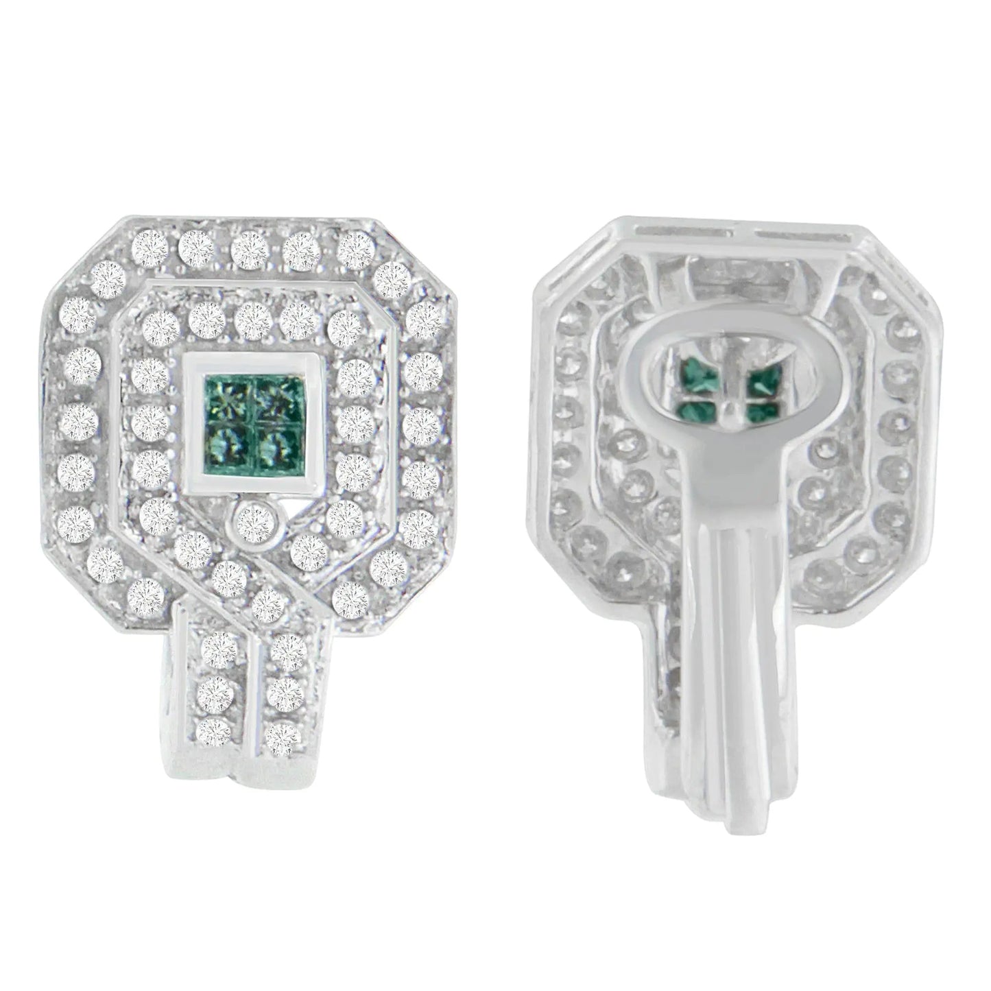 14K White Gold 1ct. TDW Round and Princess-cut Treated Blue Diamond Earrings (H-I,SI1-SI2) WEM Support (www.WEM.support)