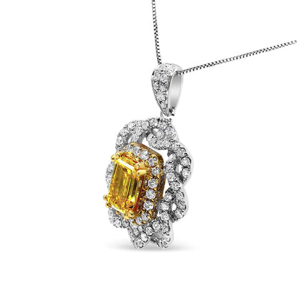 18K Yellow and White Gold 1.75 Cttw Diamond Lab Grown Treated Yellow Emerald Center Diamond Halo 18" Pendant Necklace (Yellow/G-H Color, VS1-VS2 Clarity) WEM Support (www.WEM.support)