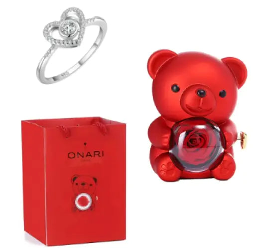 Rose Teddy Bear with Ring and Necklace WEM Support (www.WEM.support)