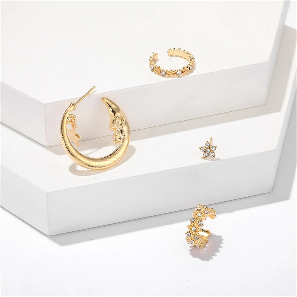 Bohemian Moon Star Crystal Stud Earrings Set WEM Support (www.WEM.support)