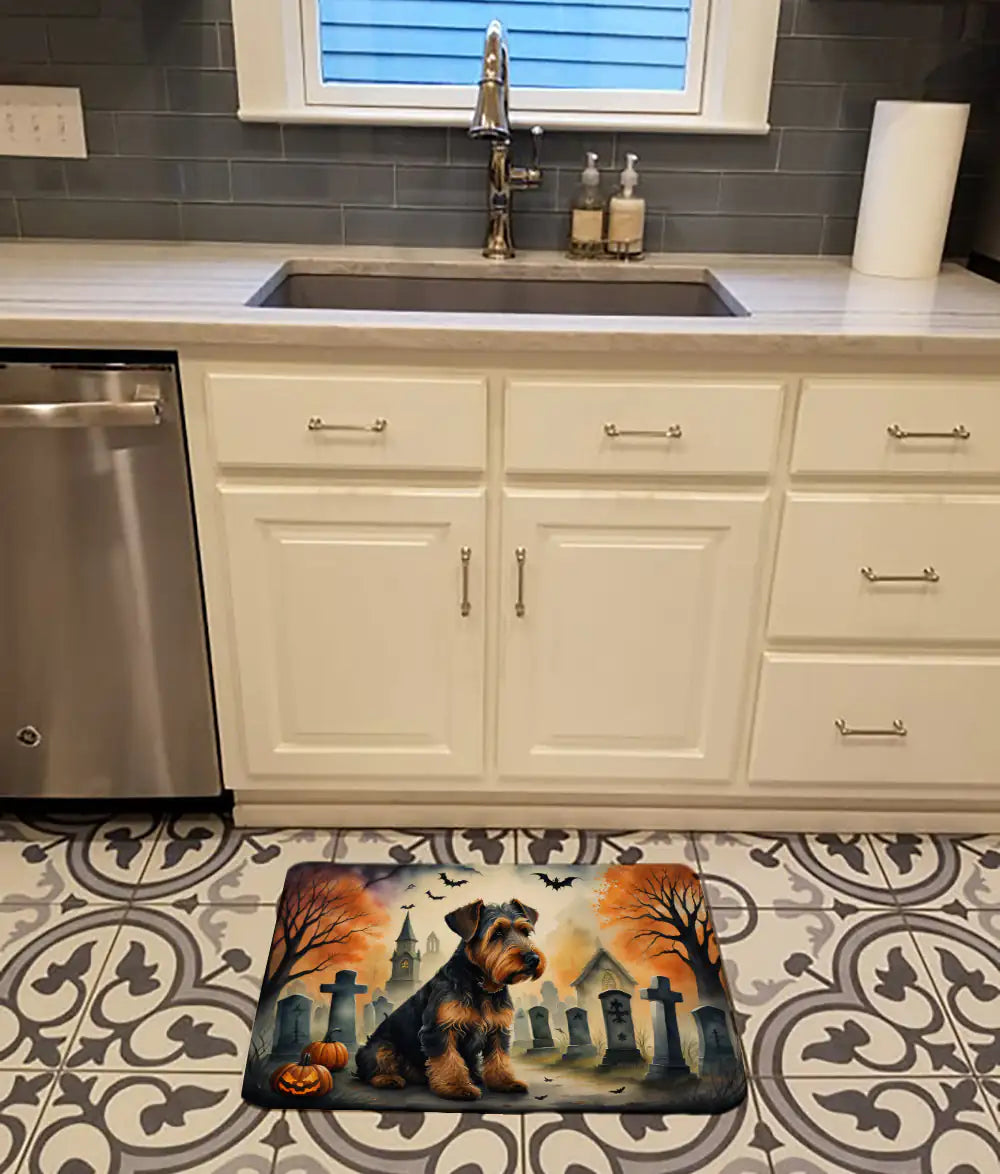 Airedale Terrier Spooky Halloween Memory Foam Kitchen Mat WEM Support (www.WEM.support)