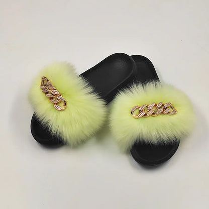 Plush Imitation Fox Fur Flip Flops Fashion Slippers