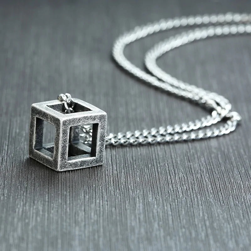 Retro Hollow Cube Pendant Necklace WEM Support (www.WEM.support)