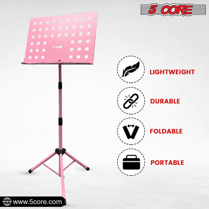 Suporte para Música 5Core para Partituras, Tripé Portátil Ajustável e Dobrável, Suporte para Notas, ROSA WEM Support (www.WEM.support)