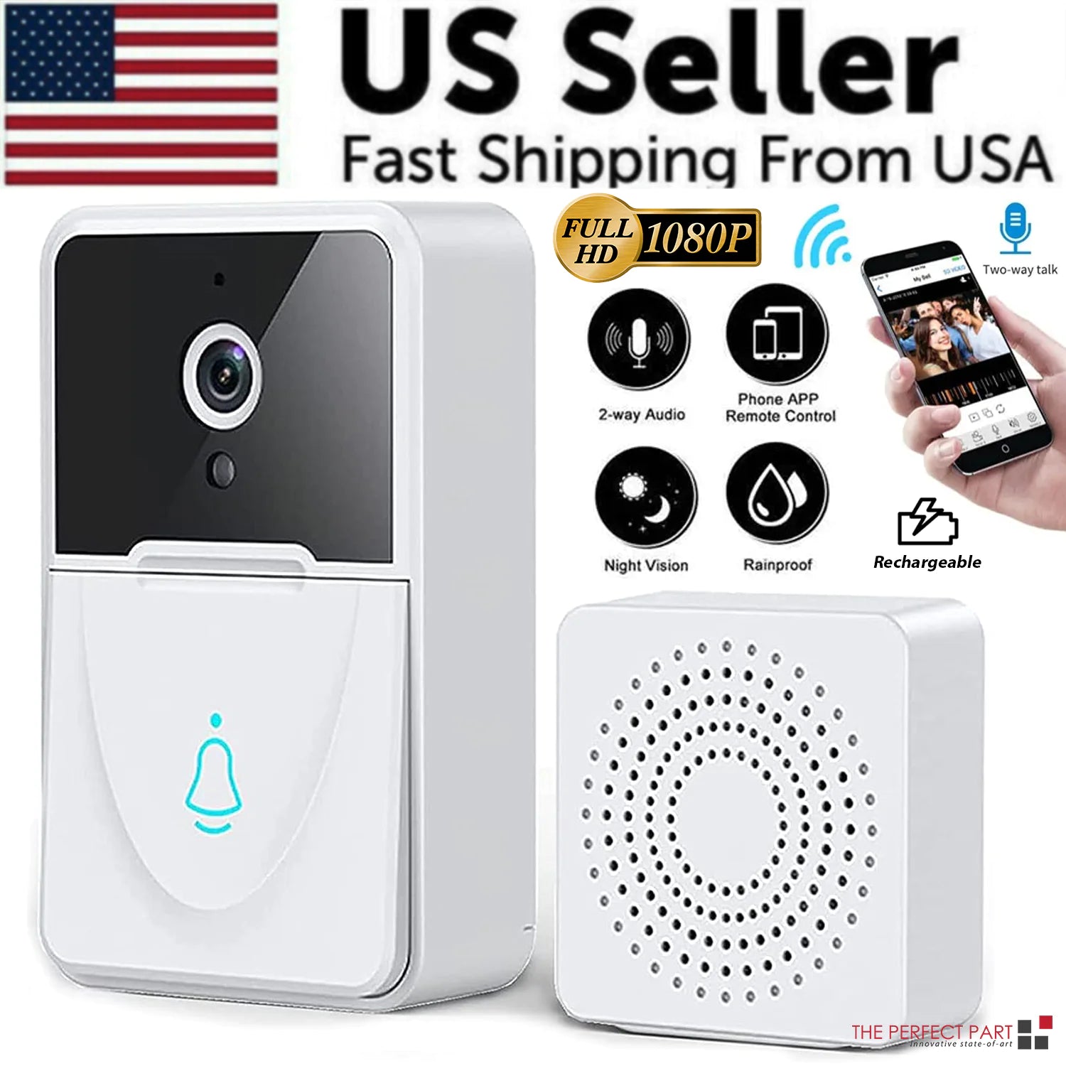 Wireless Security WiFi Smart Doorbell Intercom Video Camera Bell Chime Door Ring WEM Support (www.WEM.support)