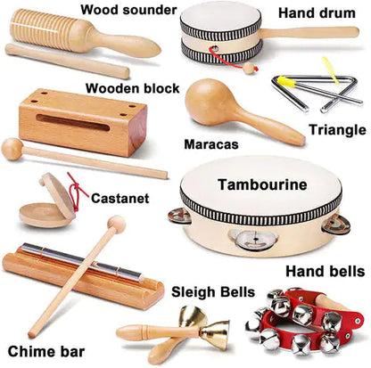 Conjunto de Instrumentos Musicais de Madeira Montessori (10 Instrumentos) WEM Support (www.WEM.support)