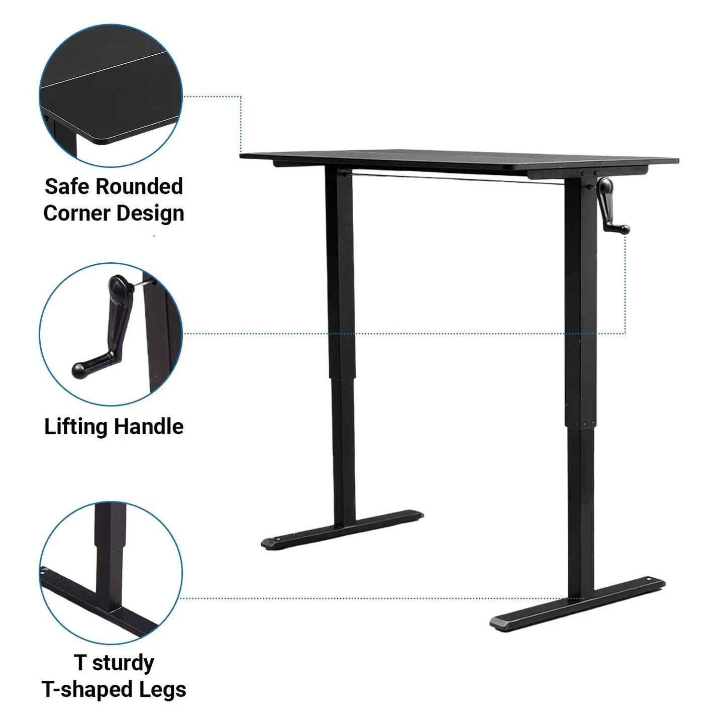 Hand-Crank Adjustable Office Desk Height Adjustable, With Flat Metal Legs Perfect For Home, Office, Gaming, Or Study Use WEM Support (www.WEM.support)