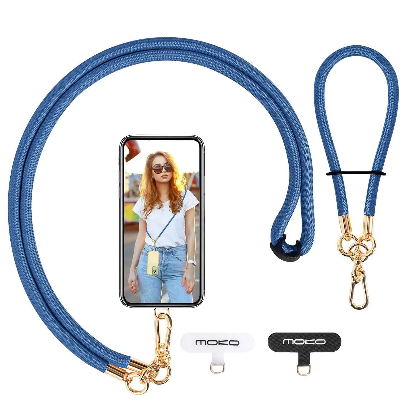 MoKo Crossbody Phone Lanyard, Adjustable Cell Phone Lanyard, Premium 8mm Thick Rope Mobile Phone Lanyard for iPhone, Samsung,and More | Phone Neck Strap×1, Wrist Strapx1, Lanyard Patch×2, Black HejK.com