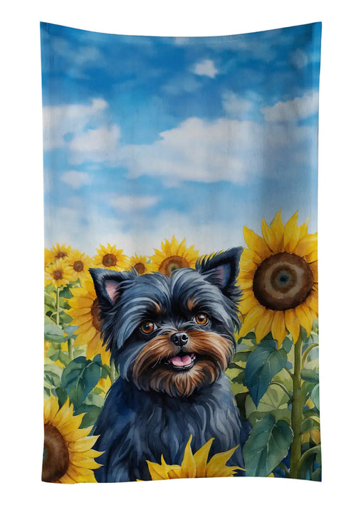 Affenpinscher in Sunflowers Kitchen Towel WEM Support (www.WEM.support)