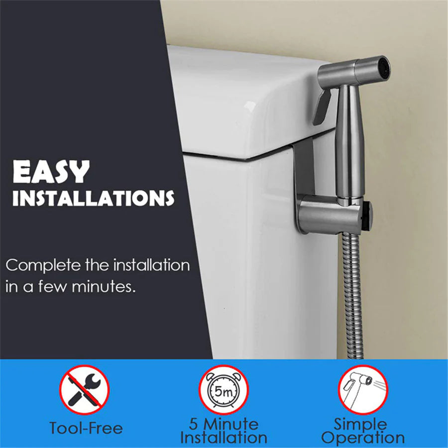 Toilet Shattaf Adapter Hose Bidet Spray Stainless Steel Handheld Shower Head US WEM Support (www.WEM.support)