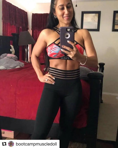 Gestreifte Hochtaillierte Fitness-Leggings mit Tasche WEM Support (www.WEM.support)