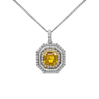 18K Weiß- und Gelbgold 2 1/4 Cttw Laborgezüchteter Gelber Asscher Schliff Diamant Art Deco Stil Halo 18" Anhänger Halskette (Gelb/G-H Farbe, VS1-VS2 Reinheit) WEM Support (www.WEM.support)