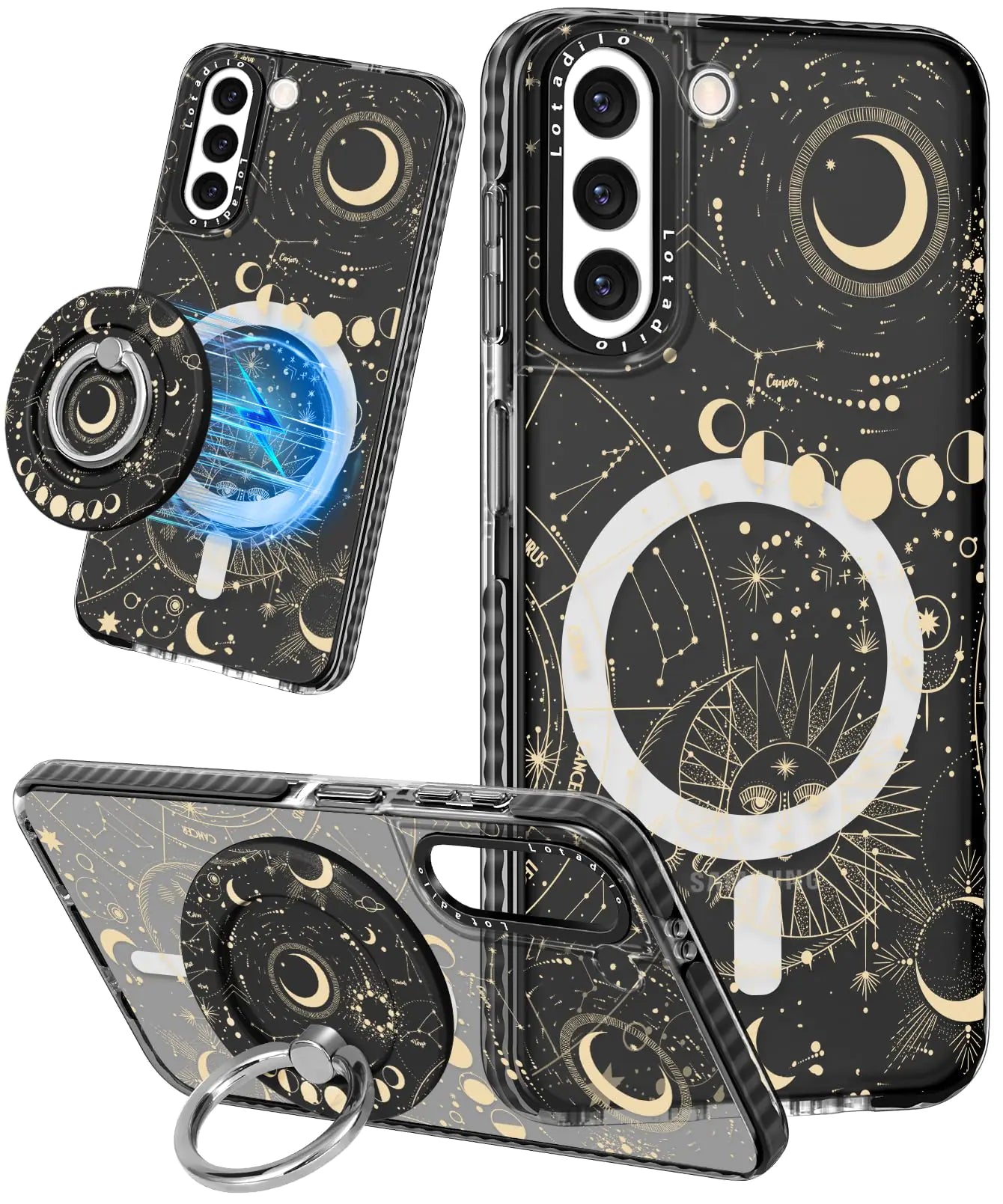 Cute Case for Samsung Galaxy S21 for Women Girls - Funny Design Compatible with Magsafe Magnetic Ring Holder Kickstand Art Constellation Fashion Pattern TPU Phone Covers