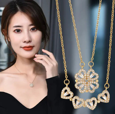 Rose Gift Box with Four-Leaf Grass and Heart Necklaces HejK.com