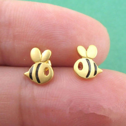 Baby Bee Earrings Variation Gold With Black Accents WEM Support (www.WEM.support)