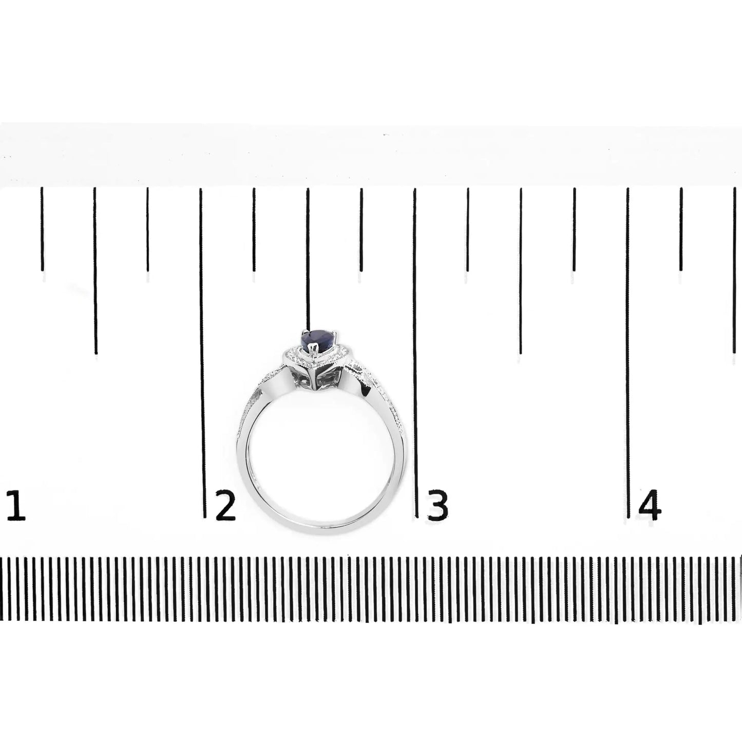 Anillo de Moda Halo con Zafiro de Pera 6x4mm y Diamante de Plata Esterlina .925 (Color H-I, Claridad SI1-SI2) - Tamaño 7.5 WEM Support (www.WEM.support)