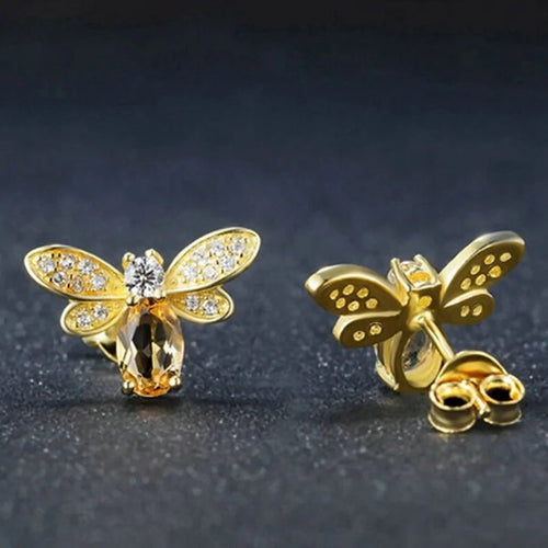 Amber Crystal Earrings with Bee CZ Wings WEM Support (www.WEM.support)