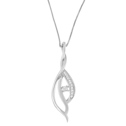 Colar Pingente Espira em Ouro Branco 10K com Diamante Redondo e Desenho em Espiral Aberto 18" (1/10 Cttw, Cor J-K, Clareza I1-I2) WEM Support (www.WEM.support)