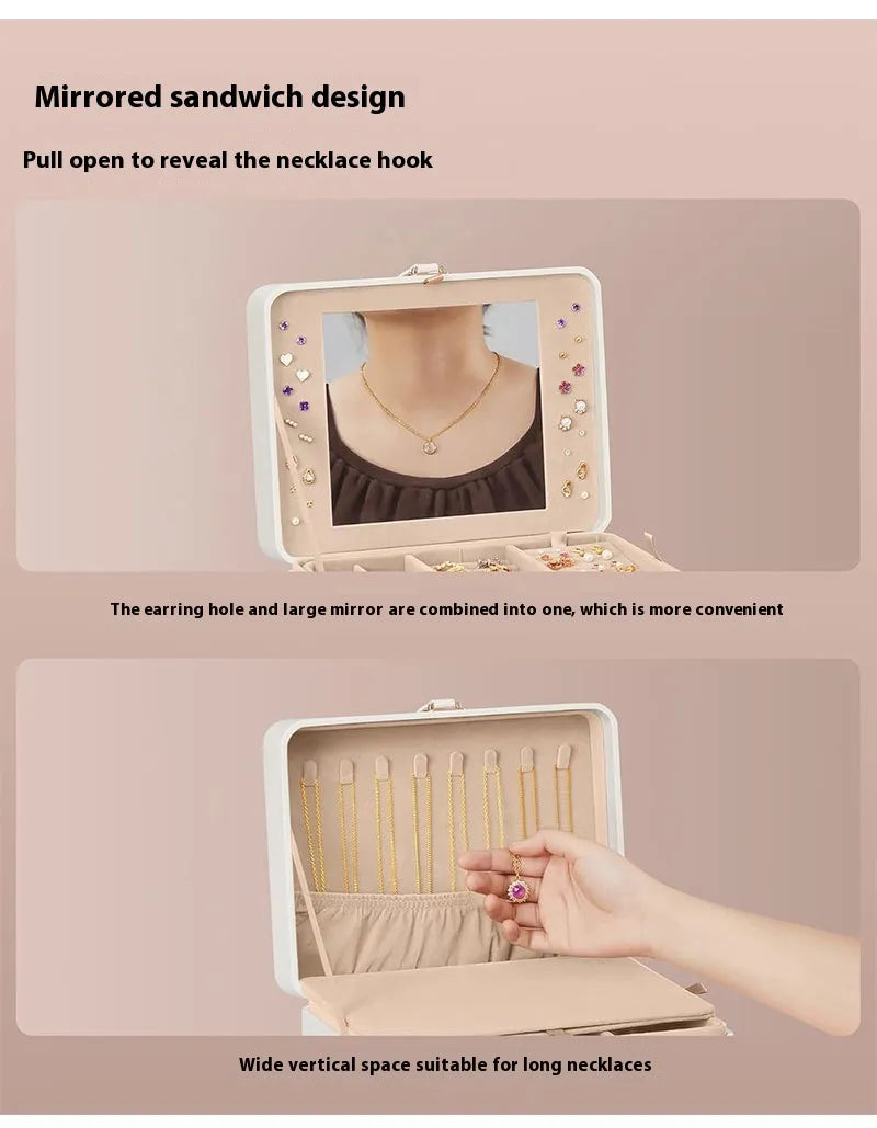 Clamshell Large Capacity Jewelry Box With Sandwich Mirror WEM Support (www.WEM.support)