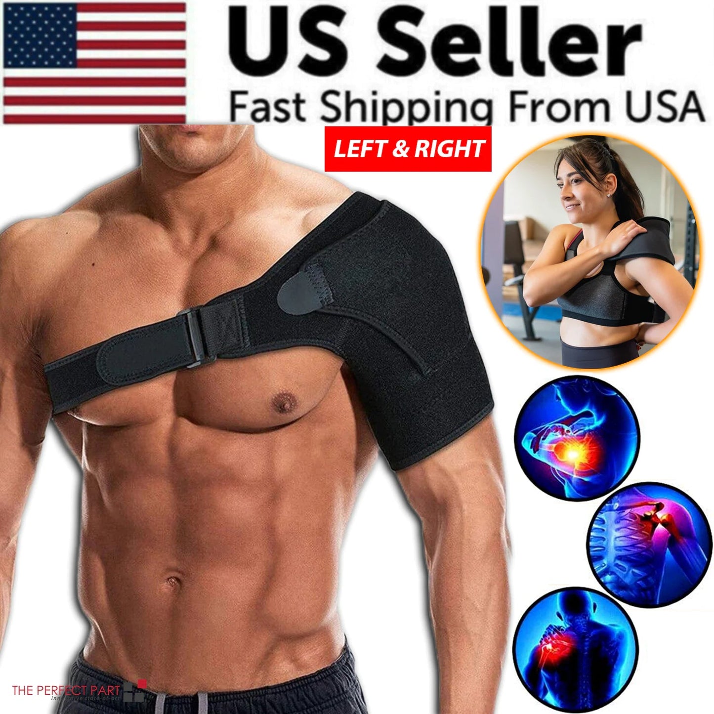 Shoulder Brace Support Compression Sleeve Torn Rotator Cuff AC Joint Pain Relief WEM Support (www.WEM.support)