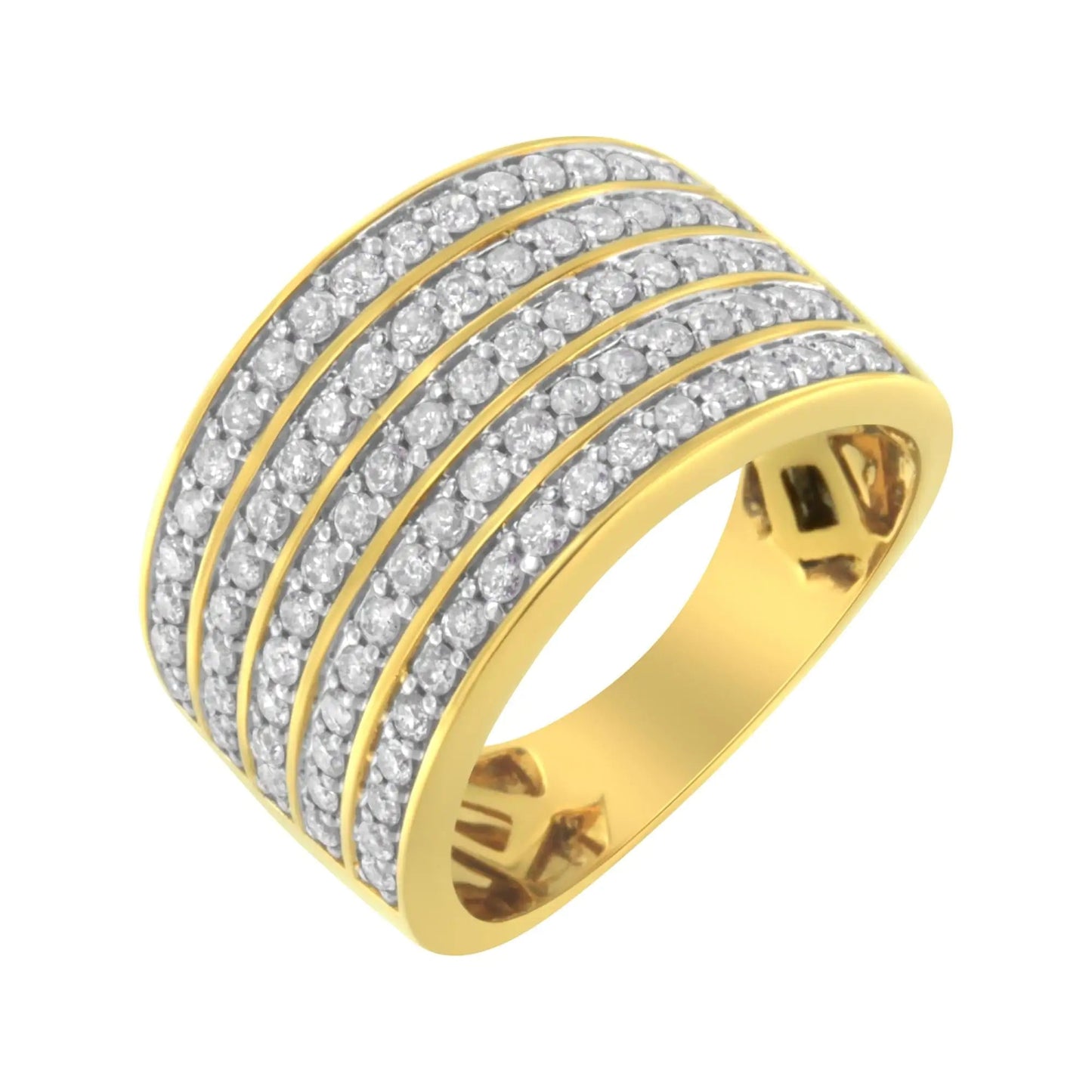 Bague multi-rangées en argent sterling .925 plaqué or jaune 14K avec diamants (1 1/10 Cttw, couleur J-K, clarté I1-I2) WEM Support (www.WEM.support)