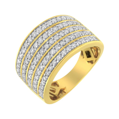 Bague multi-rangées en argent sterling .925 plaqué or jaune 14K avec diamants (1 1/10 Cttw, couleur J-K, clarté I1-I2) WEM Support (www.WEM.support)
