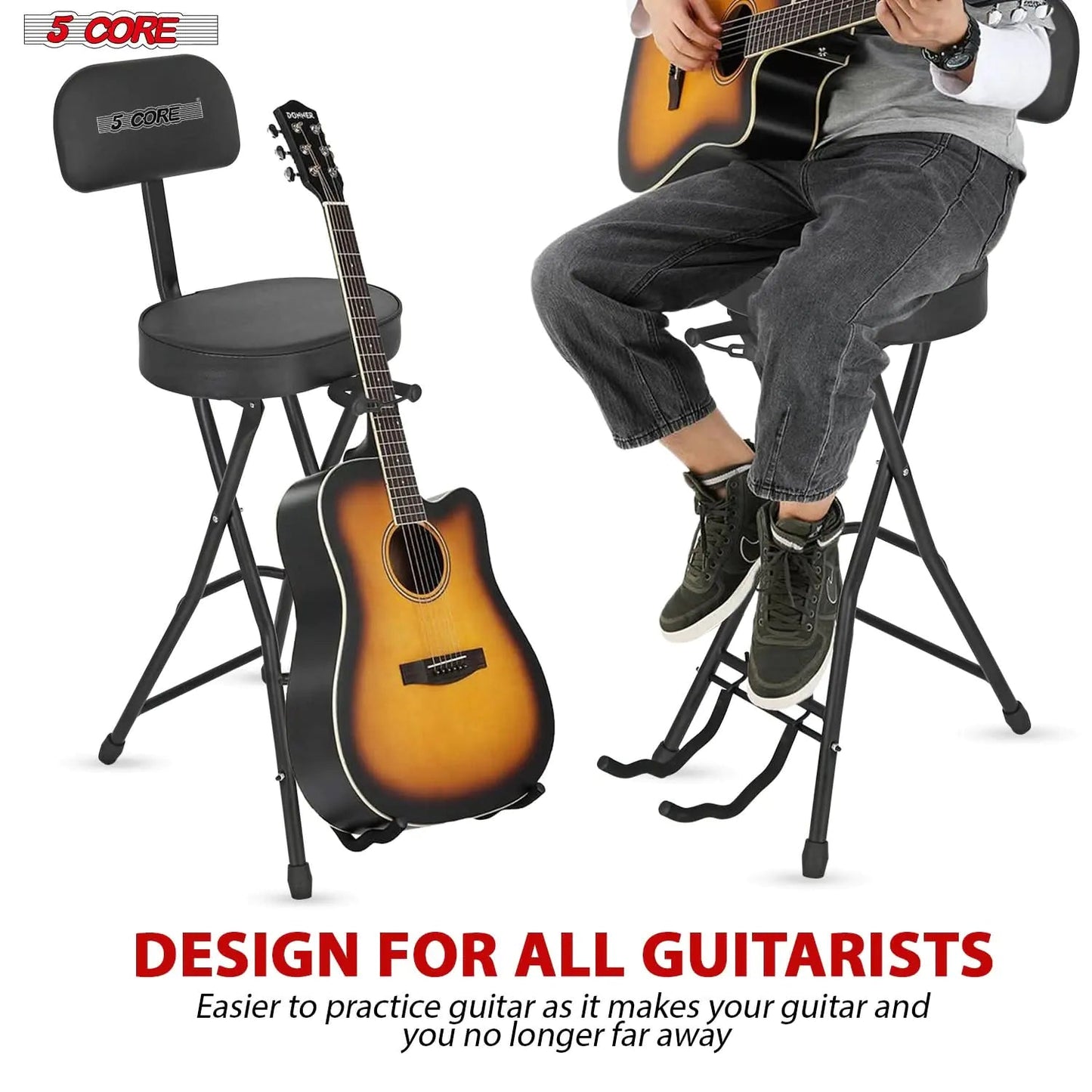 Banco de Guitarra 5Core Ajustável com Encosto, Assento Acolchoado e Suporte para Partitura OVAL WEM Support (www.WEM.support)