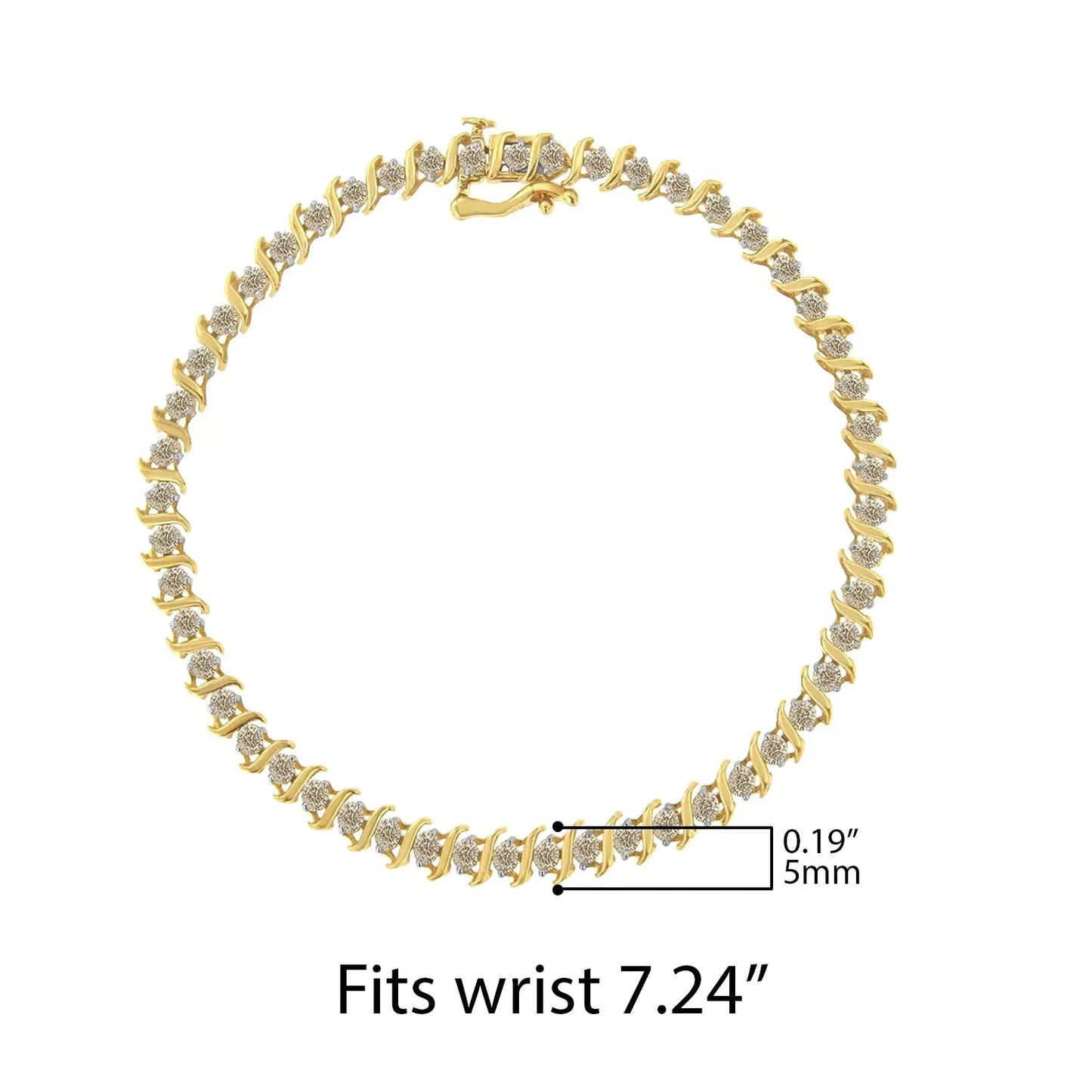 2Micron 10KT Yellow Gold Plated Sterling Silver Diamond S-Link Bracelet (2 cttw, J-K Color, I2-I3 Clarity) WEM Support (www.WEM.support)
