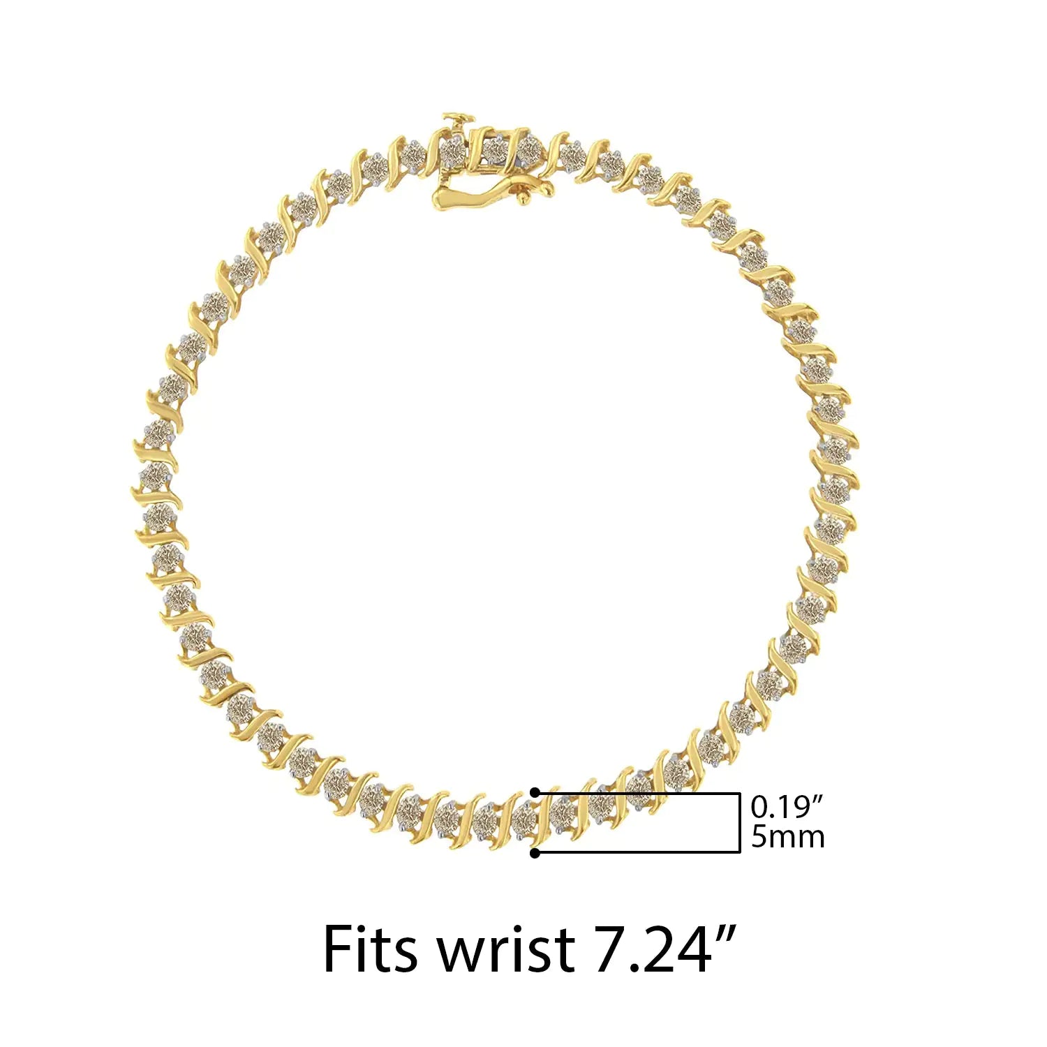 2Micron 10KT Yellow Gold Plated Sterling Silver Diamond S-Link Bracelet (2 cttw, J-K Color, I2-I3 Clarity) WEM Support (www.WEM.support)