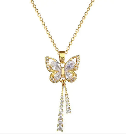 Butterfly Tassel Full Diamond Necklace WEM Support (www.WEM.support)