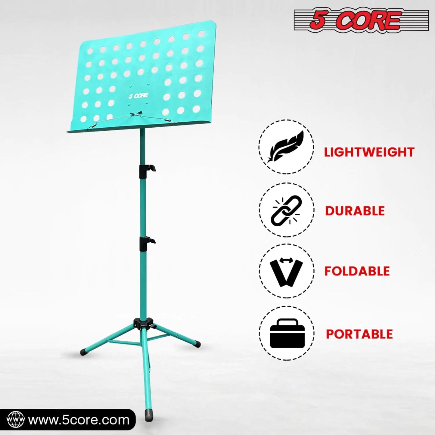 Suporte de Música 5Core para Partituras, Tripé Portátil Ajustável e Dobrável WEM Support (www.WEM.support)