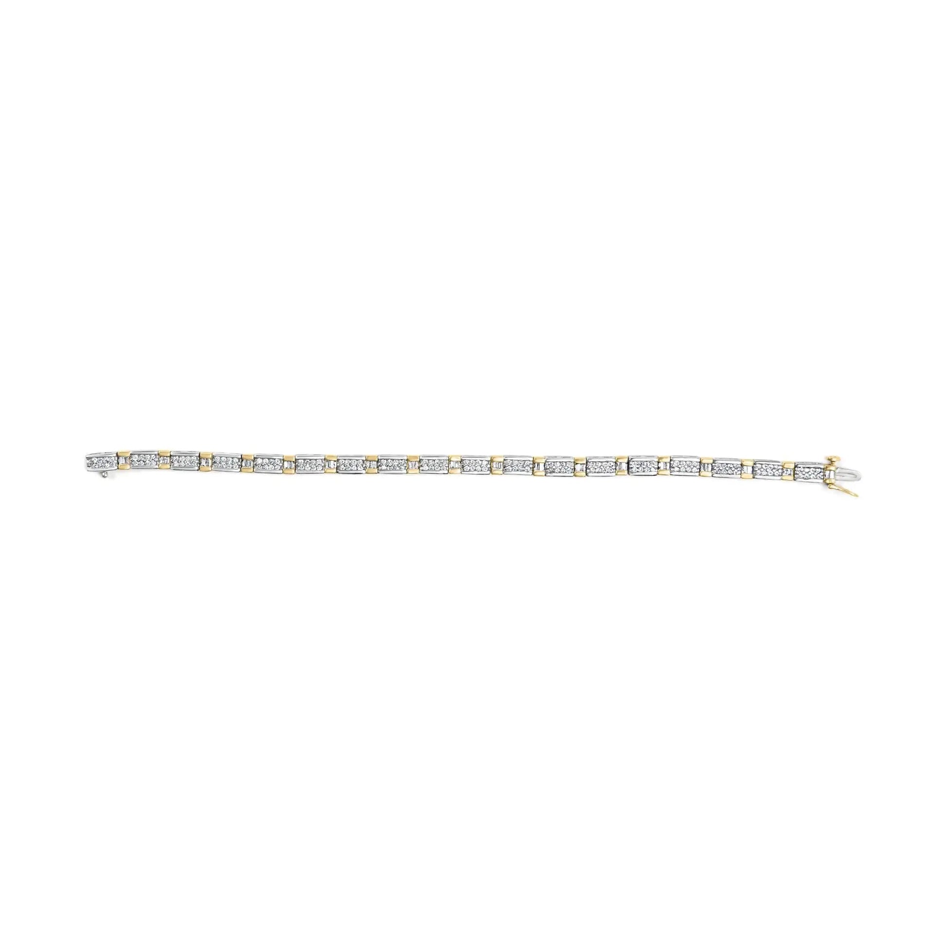 14k Two-Tone 2.00 Cttw Round-Cut and Baguette-Cut Diamond Bar Link 7" Bracelet (I-J Color, SI2-I1 Clarity) WEM Support (www.WEM.support)