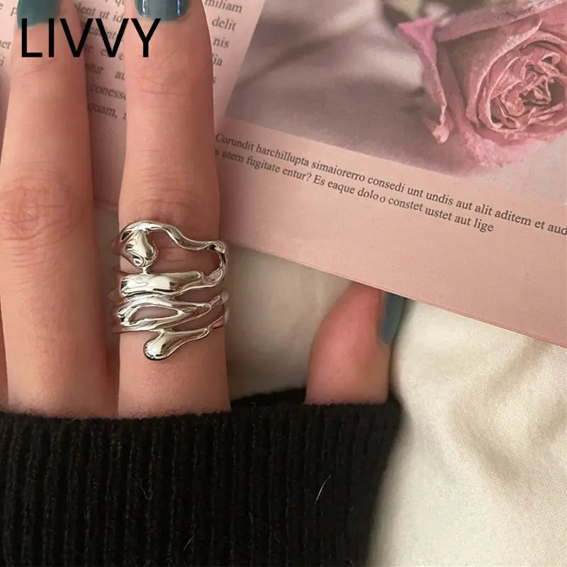 Silver Color Irregular Hollow Wide Ring WEM Support (www.WEM.support)