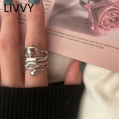 Silver Color Irregular Hollow Wide Ring WEM Support (www.WEM.support)