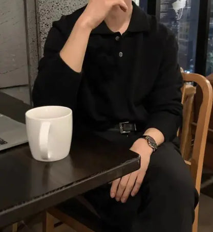 Vintage Polo Collar Buttoned Sweater for Men