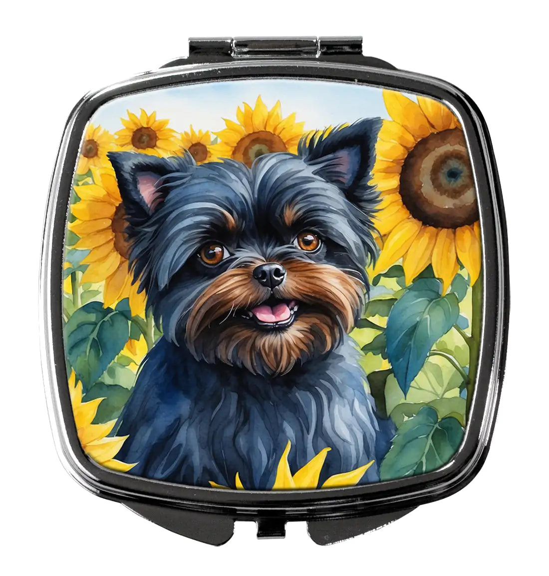 Affenpinscher in Sunflowers Compact Mirror WEM Support (www.WEM.support)